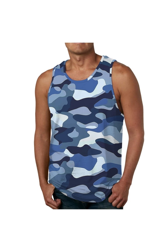 Summer Tank Top Men Casual Basic Workout Sleeveless T Shirts Fashion Camouflage Printed Crew Neck Gym Muscle Shirts