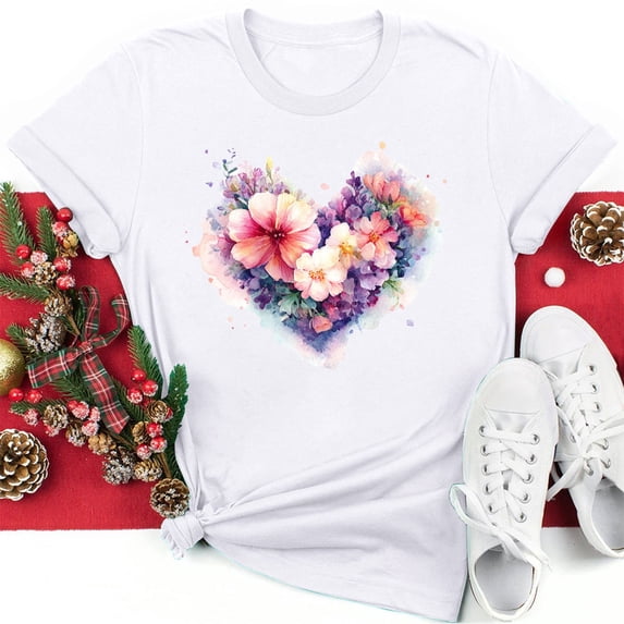 Rciityk T Shirts for Women Summer Spring Tops New Valentine's Day Print Crewneck Short Sleeve Tee Blouses
