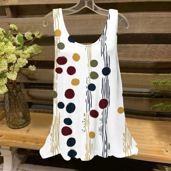 Rciityk Tank Top for Women Summer Round Neck Sleeveless Tunic Shirts Casual Loose Fits Floral Print Dressy Tees Beach Vacation Clothes, White L