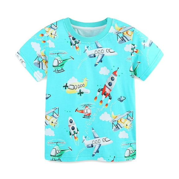 Rciityk Toddler Baby Boys Girls Short Sleeve T-Shirt Summer Casual Crewneck Tees Fashion Cute Airplane Prints Graphic Summer Clothes for 5 Years