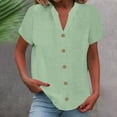 thumbnail image 1 of Summer Savings ! Rciityk V Neck T Shirts for Women Summer Tops Casual Button Up Short Sleeve Shirts Solid Color Work Blouses for Women, 1 of 6