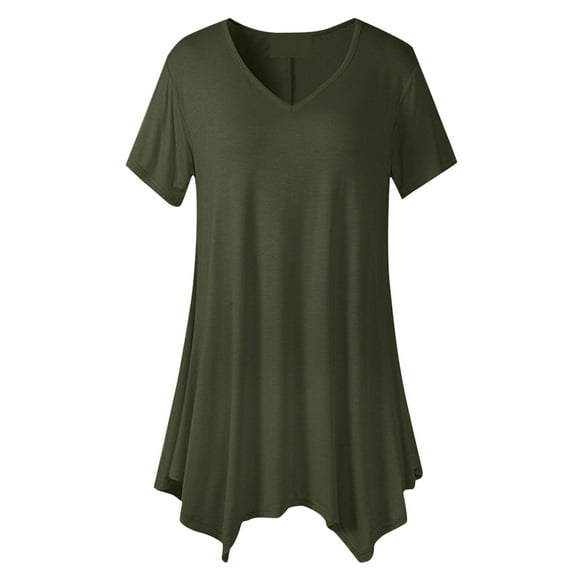 Rciityk V Neck T Shirts for Women Summer Tops Casual Loose Solid Color Short Sleeve Shirts Lightweight Tunic T-shirts, Army Green L