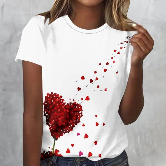 Rciityk Valentines T Shirts for Women Summer Casual Crew Neck Short Sleeve Tops Trendy Heart Graphic Print Pullover Tee Tops