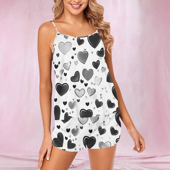 Rciityk Valentines Day Pajamas Women Short Sets - Cami Pajama Sets for Women 2 Piece - Casual Straps Top and Shorts Pjs Sets Nightwear Loungewear