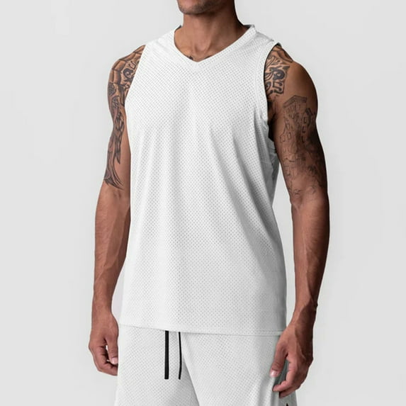 Rciityk White Men's Workout Tank Top Summer Solid Color Sleeveless Undershirt Casual Round Neck Workout Athletic Muscle Shirts