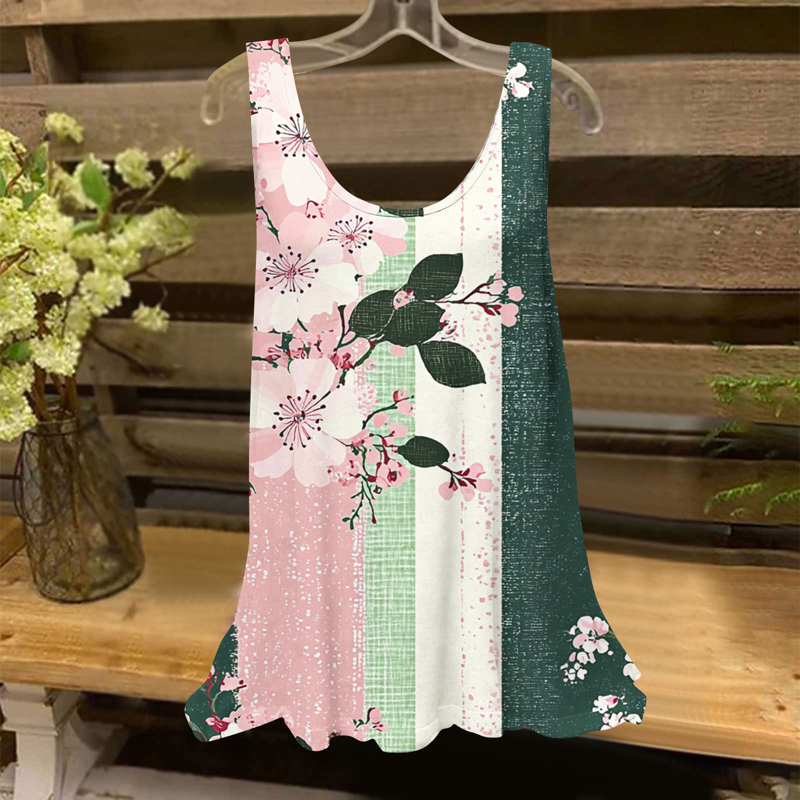 Playera sin mangas para mujer Rciityk, verano, cuello redondo, sin mangas, túnica casual, holgada, con estampado floral, elegante, para playa y vacaciones