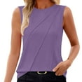 thumbnail image 1 of Summer Savings ! Rciityk Womens Tank Tops Solid Color Pleated Crew Neck Sleeveless T Shirts Summer Casual Loose Clothes Beach Holiday Tees - Spring/Summer Savings Clearance, 1 of 8