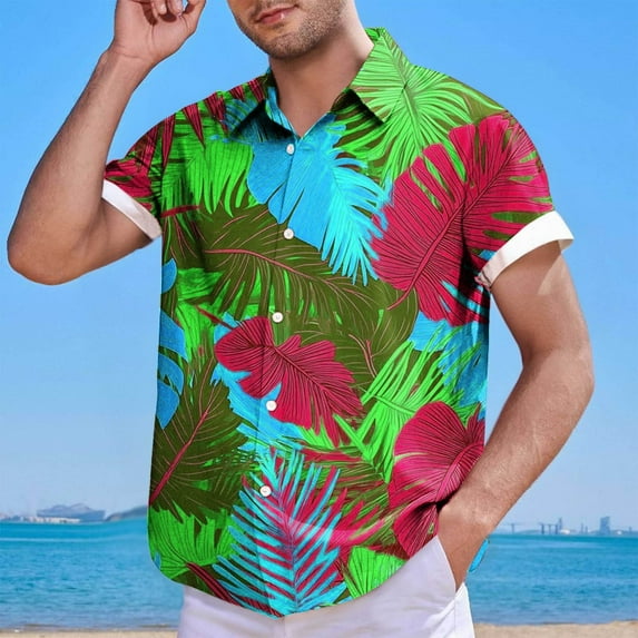Summer Savings ! Rciityk Yellow Hawaiian Shirt for Men Tropical Short Sleeve Casual Button Up Shirts Summer Beach Shirt Beach Outfits