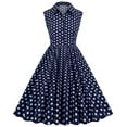 thumbnail image 1 of Summer Stylish SMihono Women's 50s Vintage Polka Dot Hepburn Style A Line Casual Party Dress Sleeveless Turndown Collar Dress for Women Navy 12, 1 of 6