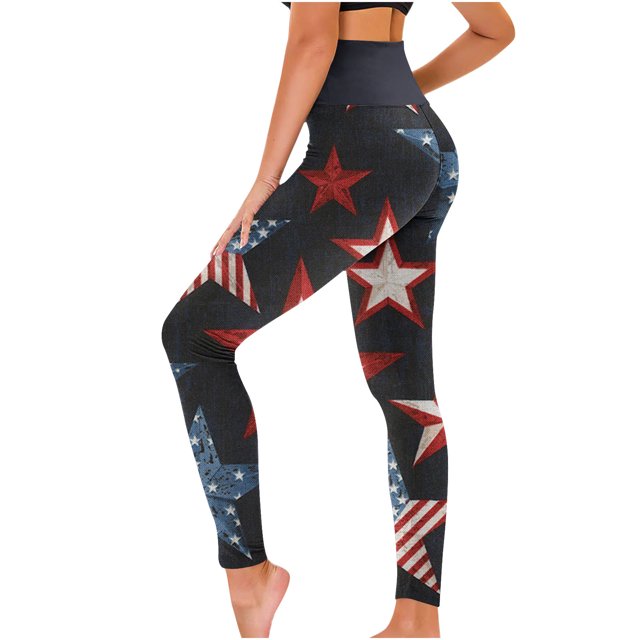 Summer Savings Sentmoon 4th of July Elastic Waist Leggings for Women Relaxed Fit Simple USA