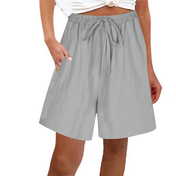 Sentmoon Casual Shorts for Women Summer Drawstring Elastic Waist Plus Size Straight Leg Half Pants Lightweight Stretchy Denim Shorts with Pocket