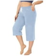 thumbnail image 1 of Summer Sentmoon Capris for Women Womens Plus Size Capris Casual Solid Drawstring Elastic Waist Capri Pants Summer Breathable Loose Wide Leg Cropped Trousers with Pocket, 1 of 9