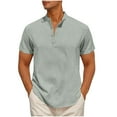 thumbnail image 1 of Shirts for Men 2025 Plus Size Fashion Casual Solid Short Sleeve Stand-up Collar Button Top Blouse, 1 of 7