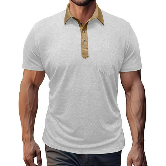 Shirts for Men 2025 Plus Size Fashion Versatile Solid Color Pocket Button Turndown T-shirt Top