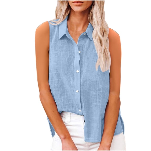 Shirts for Womens Dressy Casual Plus Size Turn-down Solid Sleeveless Casual