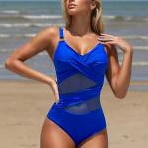 Summer Slimming Swimsuits for Women Mesh Deep V Neck One Piece Swimsuit Solid Color Bathing Suit Sheer Mesh One Piece Swimsuit Cheap