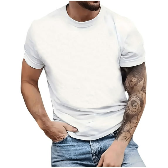 Summer Savings Solid Color Versatile Short Sleeved Top For Men Loose And Comfortable Basic Style Short Sleeved Round Neck Top/shirt M, White