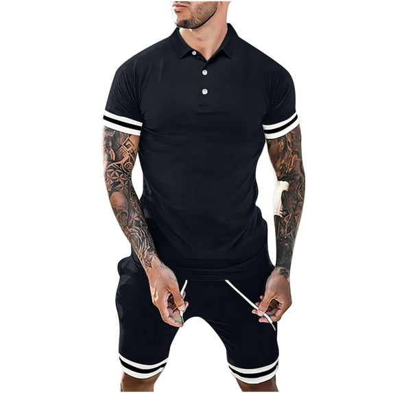 Summer Savings! Stamzod 2 Piece Outfit For Men Oversize Shorts Set Short Sleeve Button Up Casual Sweatsuit Fashion Colorblock Tracksuit Set