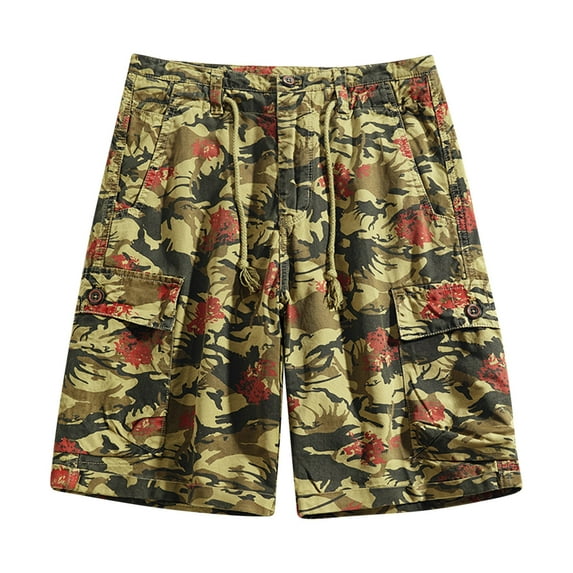 Summer Savings! Stamzod Clearance Mens Hiking Cargo Shorts Vintage Print Multi Pockets Casual Cotton Shorts Outdoor Fishing Sports Shorts With Drawstring