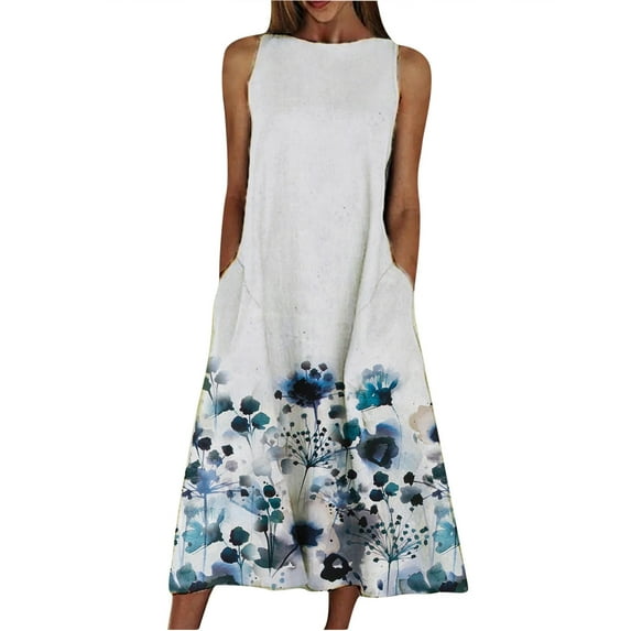 Summer Savings! Stamzod Maxi Dress For Women Clearance Fashion Floral Sleeveless Elegant Long Dresses Loose Flowy Summer Dresses For Women 2024 With Pockets