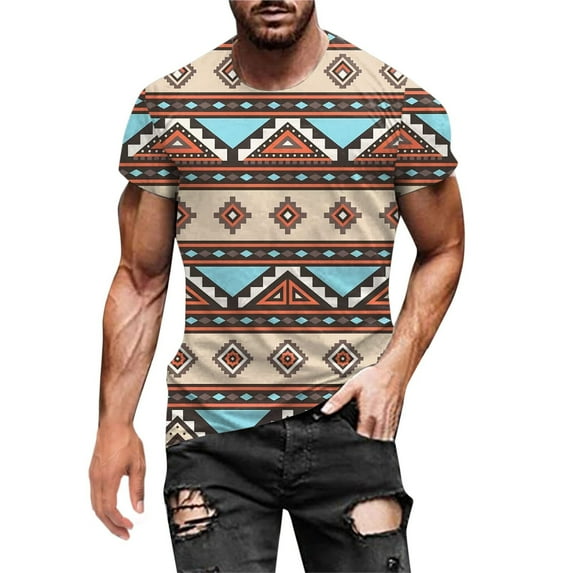 Summer Savings! Stamzod Men Clothes Clearance Mens Short Sleevet-Shirts Ethnic Style Design Print Crewneck Digital Streetwear Tee Fashion Men Shirts Graphic Tees