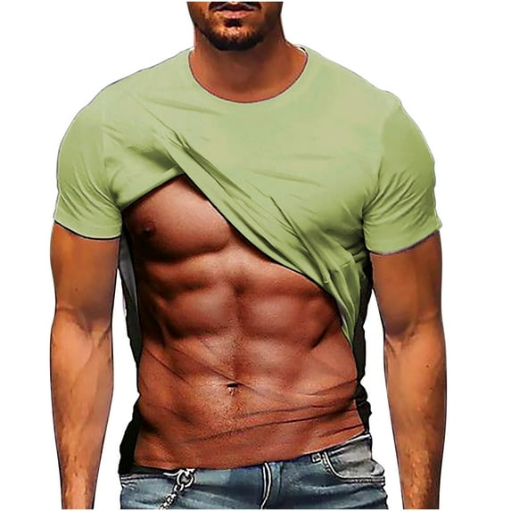 Summer Savings! Stamzod Men Clothes Clearance Muscle Tee Shirts For Men Short Sleeve Plus Size Funny T-Shirts With Abdominal Muscle 3D Printed Graphic