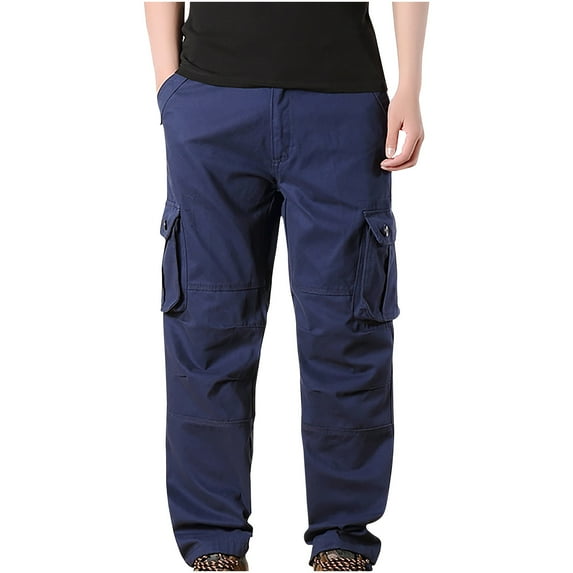 Summer Savings! Stamzod Men's Cargo Pants With Multi-Pockets Elastic Waist Plus Size Solid Hiking Work Trousers Loose Athletic Outdoor Sweatpants On Clearance