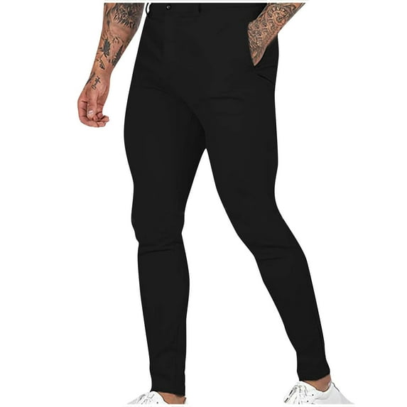 Stamzod Men's Skinny Stretchy Dress Pants Plus Size Causal Business Pants Slim Fitting Button Tapered Trousers