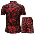 thumbnail image 1 of Stamzod Men's Suits Mens Luxury Outfit Set Short Sleeve Shirts and Shorts 2 Piece Chain Print Set Slim Button Hawaiian Shirt Suits, 1 of 3