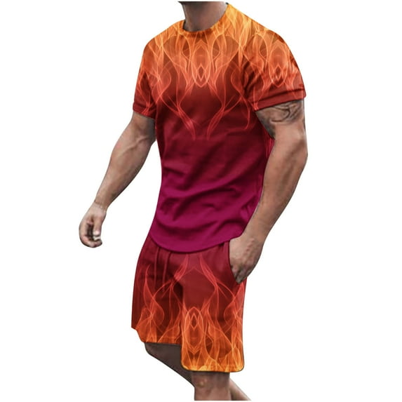 Stamzod Men's Suits Mens Short Sets Outfits Digital Print Tracksuit Casual Short Sleeve Tshirt Shorts Slim Streetwear Men's Sweatshirts Sets