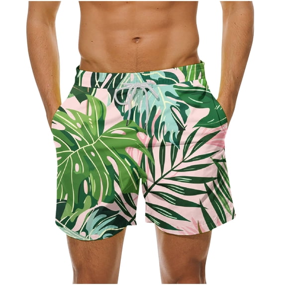 Summer Savings! Stamzod Mens 5" Swim Trunks Quick Dry Beach Shorts Mens Bathing Suits With Drawstring Palm Tree Printed Plus Size Swim Shorts On Clearance