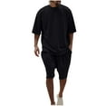 thumbnail image 1 of Stamzod Mens Plus Size 2 Piece Outfits Short Sleeve Loose T Shirts and Drawstring Short Lounge Set Solid Color Beach Summer Short Sets, 1 of 6