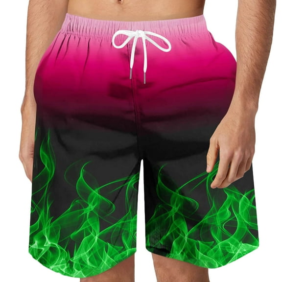 Stamzod Mens Shorts Casual Flame Digital Patterns Print Lightweight Hawaii Swim Trunks Plus Size Quick Dry Beach Shorts