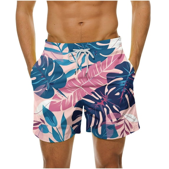 Summer Savings! Stamzod Mens Swim Trunks With Drawstring Pockets Quick Dry Bathing Suits For Men Palm Tree Printed Plus Size Swim Shorts Swimwear On Clearance