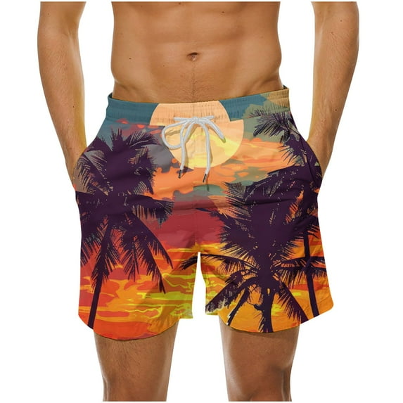 Stamzod Mens Swim Trunks Plus Size Fashion Palm Tree Printed Beach Bathing Suit Quick Dry Causal Board Shorts Swimwear with Pockets