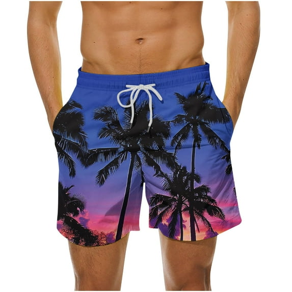 Summer Savings! Stamzod Mens Swim Trunks Quick Dry Palm Tree Printed Mens Bathing Suit With Drawstring Hawaii Beach Surfing Plus Size Mens Swim Shorts On Clearance
