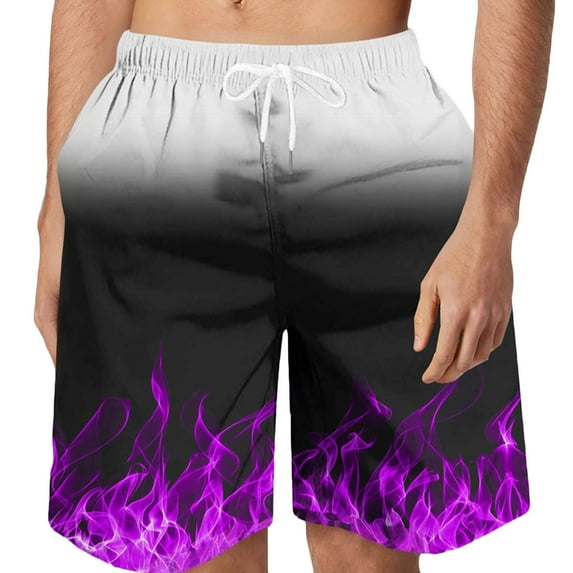 Stamzod Mens Swim Trunks Quick Dry Plus Size Swim Shorts with Drawstring Pocket Funny Flame Digital Print Mens Beach Shorts Swimwear
