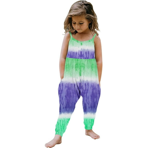 Stamzod Toddler Kids Girls Jumpsuit sleeveless summer fashion Patchwork Romper Overalls Hawaii Outfit Clothing with pockets