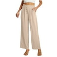 thumbnail image 1 of Summer Savings! Stamzod Wide Leg Pants For Women Clearance Solid Color Elastic Waist Dress Pants Women Fashion Pleated Button Womens Lounge Pants With Pocket, 1 of 7