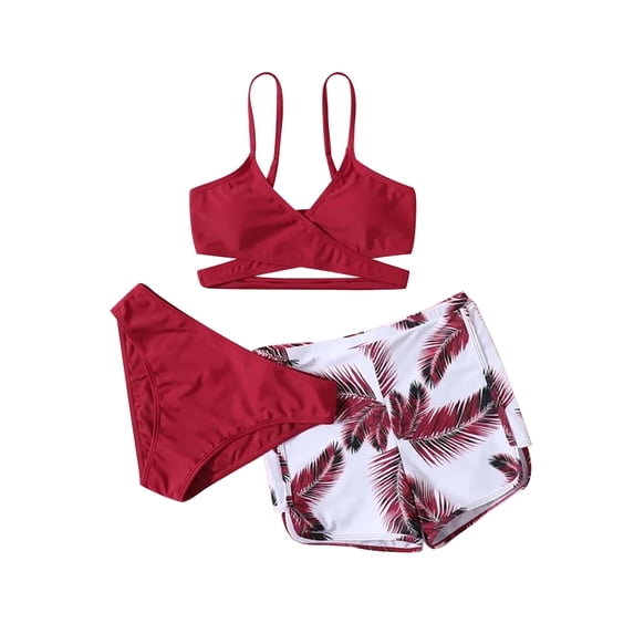 Stamzod Women's 3 Piece Swimsuits Sexy Print Triangle Tie Side Bikini Bathing Suit with Cover Up Beach Short