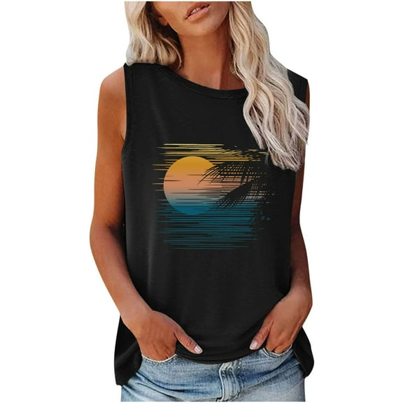 Stamzod Womens Tank Tops Beach Graphic Tank Vests Sleeveless Loose Fashion Printed Casual Summer Hawaiian Vacation Shirts