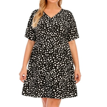 Summer Savings!Summer Dresses for Women 2024 Women's Casual Sexy Fashion Summer V Neck Short Sleeve Loose Printing Plus Size Dress
