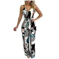 thumbnail image 1 of Summer Pants for Women 2025 Fashion Women Printed V-Neck Camis Bangdage Casual Sleeveless Long Rompers Womens Plus Size Pants, 1 of 9