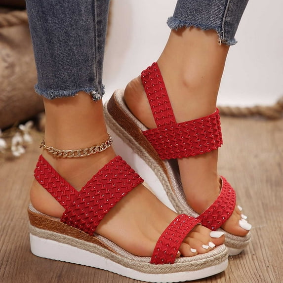Sandals for Women 2026 Women's Summer Size Wedge Fish Mouth Roman Sandals