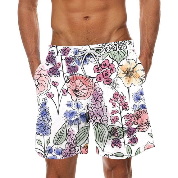 Summer Shorts for Men, Men Casual Fashion Print Shorts With Pockets Elastic Waist Beach Pants