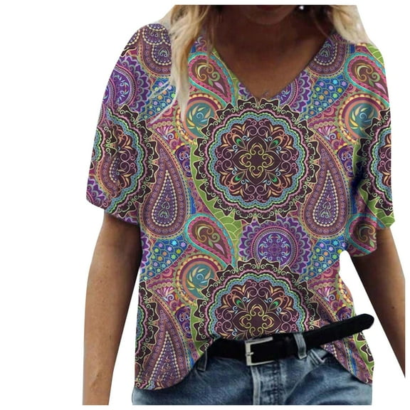 Summer Tops for Women 2025 Women's Casual Loose Round O-Neck Printed Short Sleeve T-Shirt Tops
