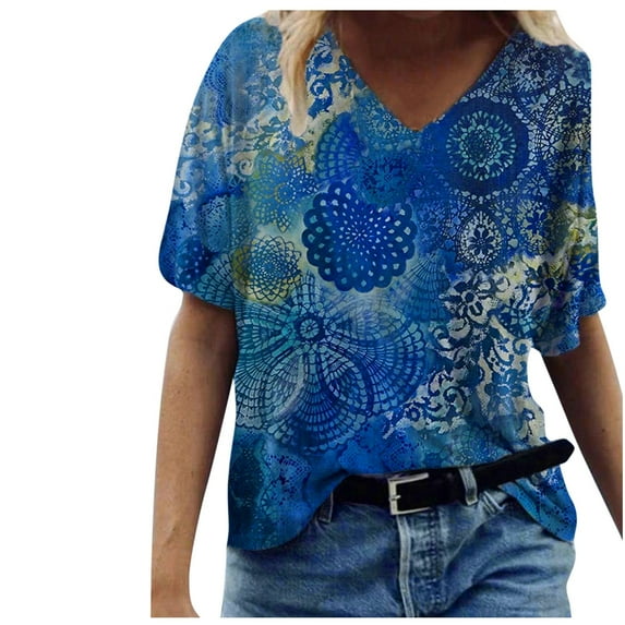 Summer Tops for Women 2025 Women's Casual Loose Round O-Neck Printed Short Sleeve T-Shirt Tops