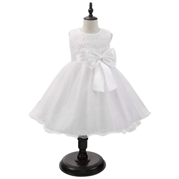Summer Savings! TAGOLD Children Dress Girls Sleeveless Princess Dress Bow Tie Lace Flowers Mesh Dress Tufted Dress White 4-5 Years