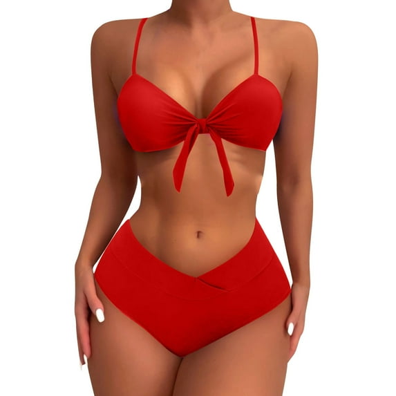 Summer Savings! TAGOLD Plus Size Summer Swimsuit for Women,Women Bikini SloidStrappy Back Set Two Piece Swimsuits Swimdress Swimwear