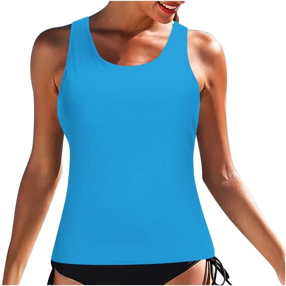Summer Savings! TAGOLD Plus Size Summer Swimsuit for Women,Women Classic Print High Neck Tops Bathing Suit Tops For Tank Tops Swimsuits